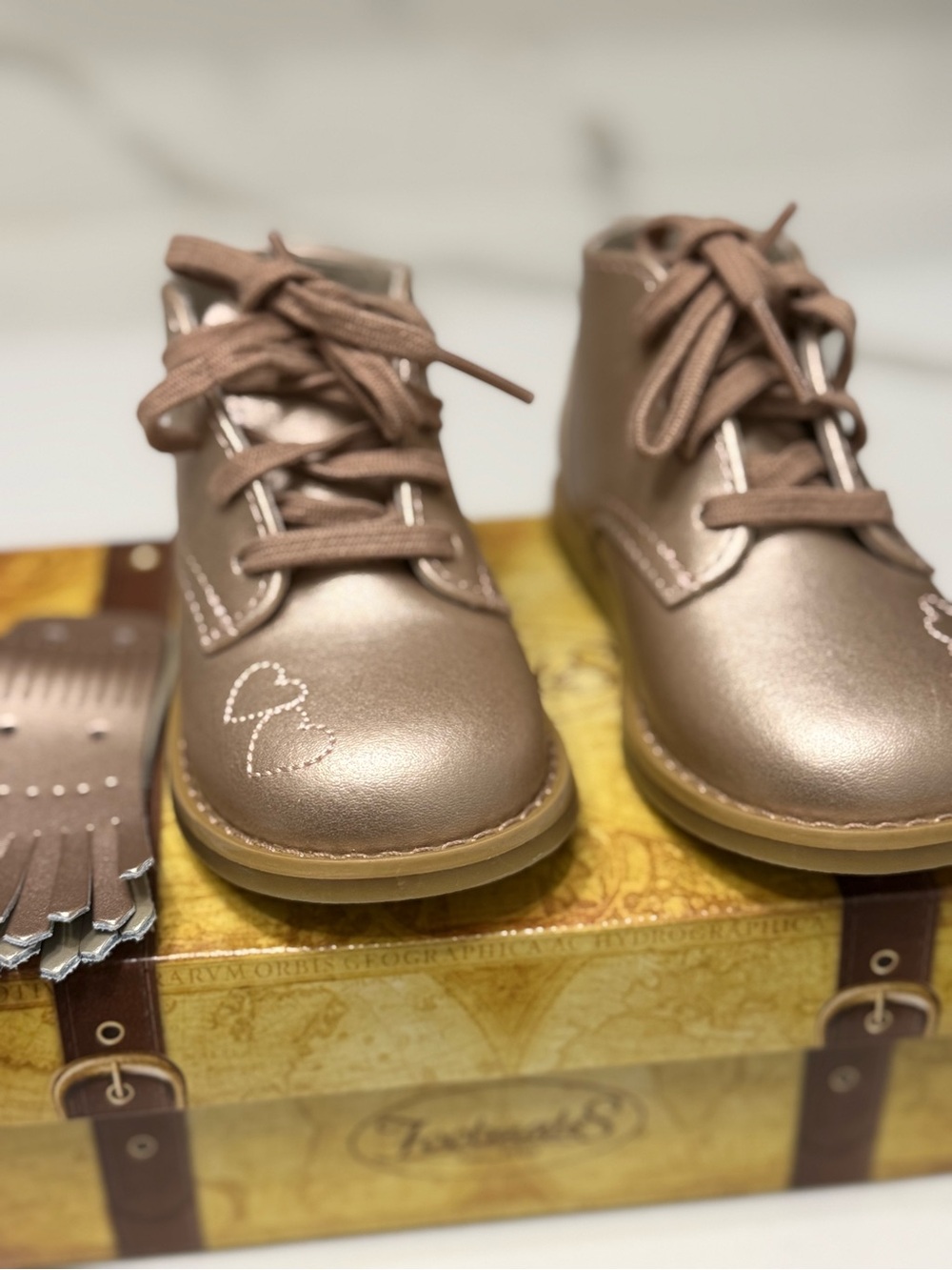 Kids Metallic Gold Lace-Up Boots hard bottom shoes